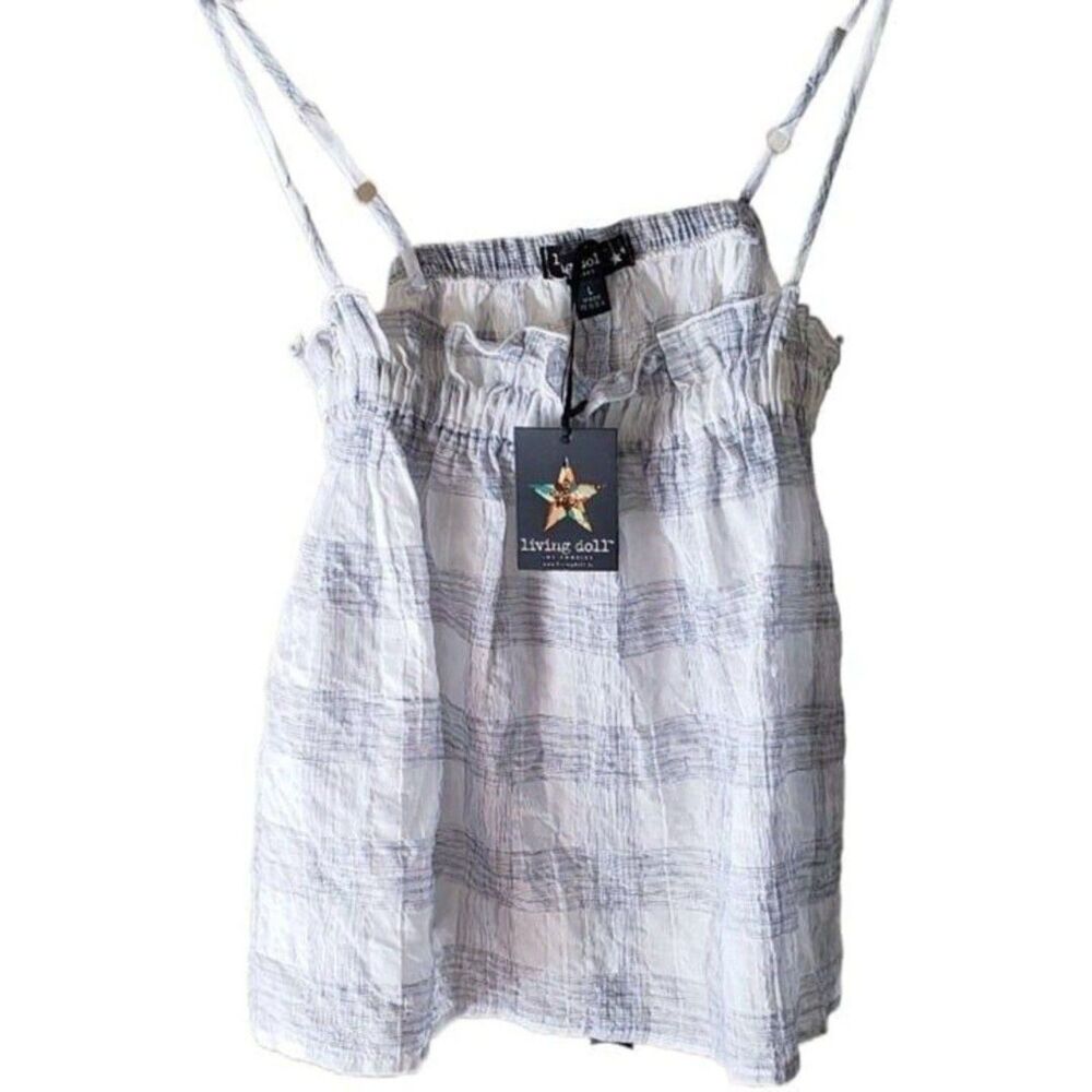 New Living Doll Puff Texture Cami Sun Top in Gray/White